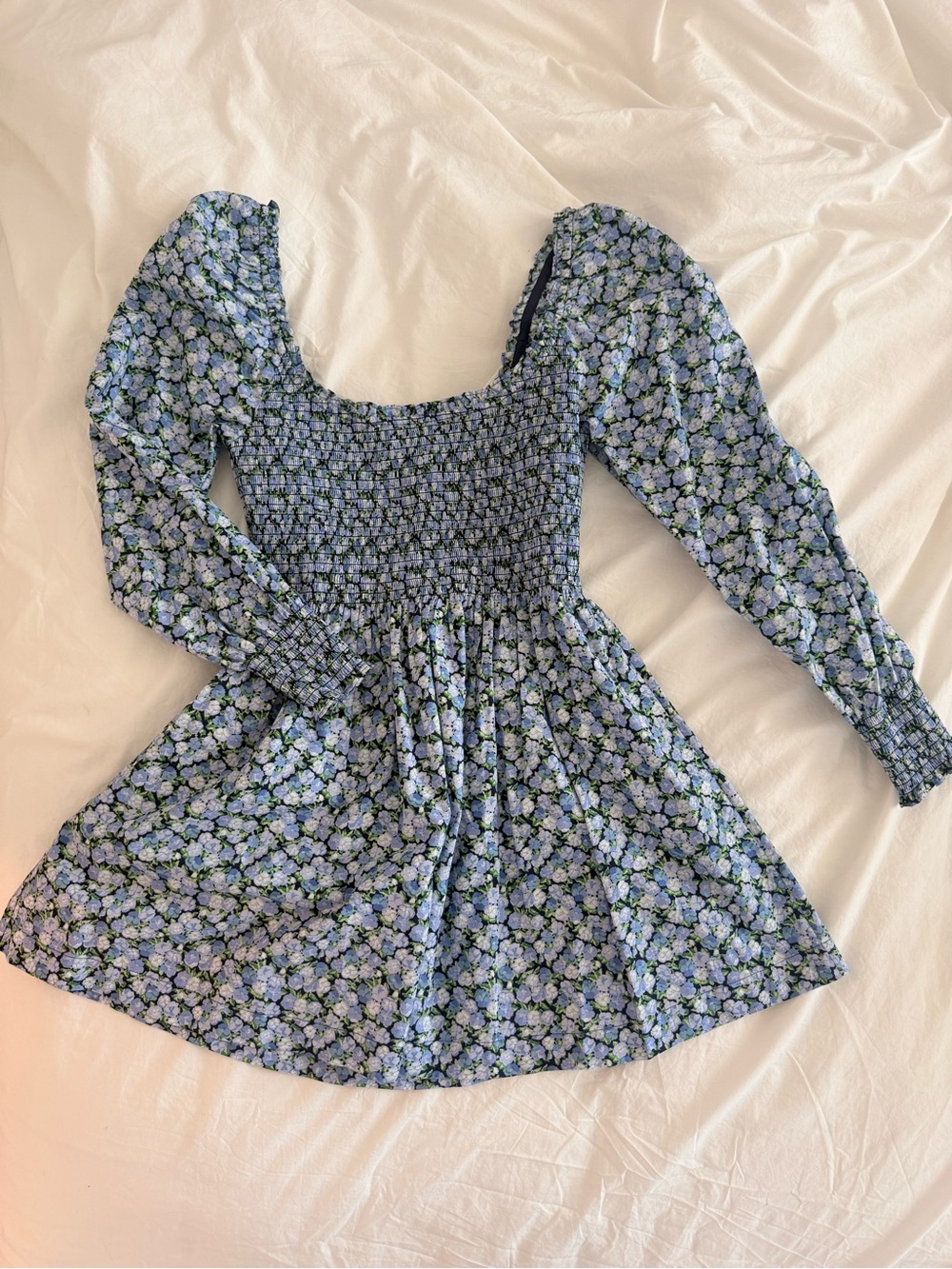 Hill House Blue Floral Smocked Mini Dress